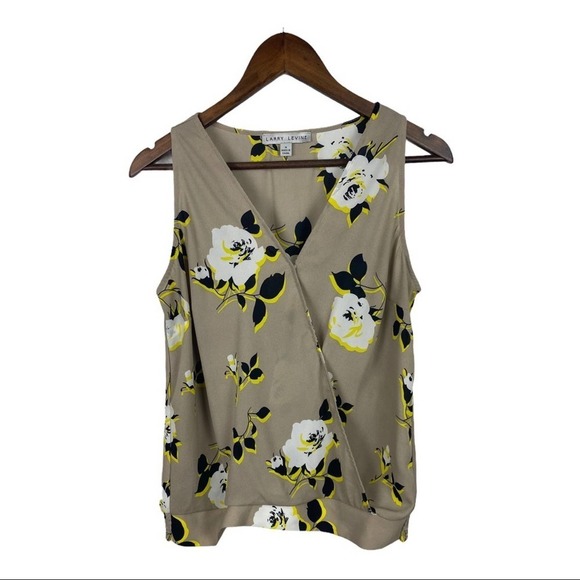 Larry Levine Cross Front Rose Print Sleeveless Top - Picture 1 of 7